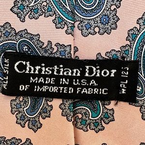 Christian Dior Silk Neck Tie Peach with Blue  Paisley.
